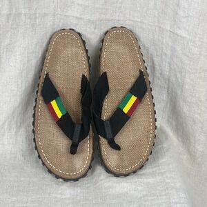 Marley Fresco Flip Flops 10 Sandals Jute Rasta Reggae Stripe Mans